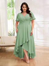 Dreamlike V-Neck Short Sleeves High Low Plus Size Mother Of The Bride Dresses