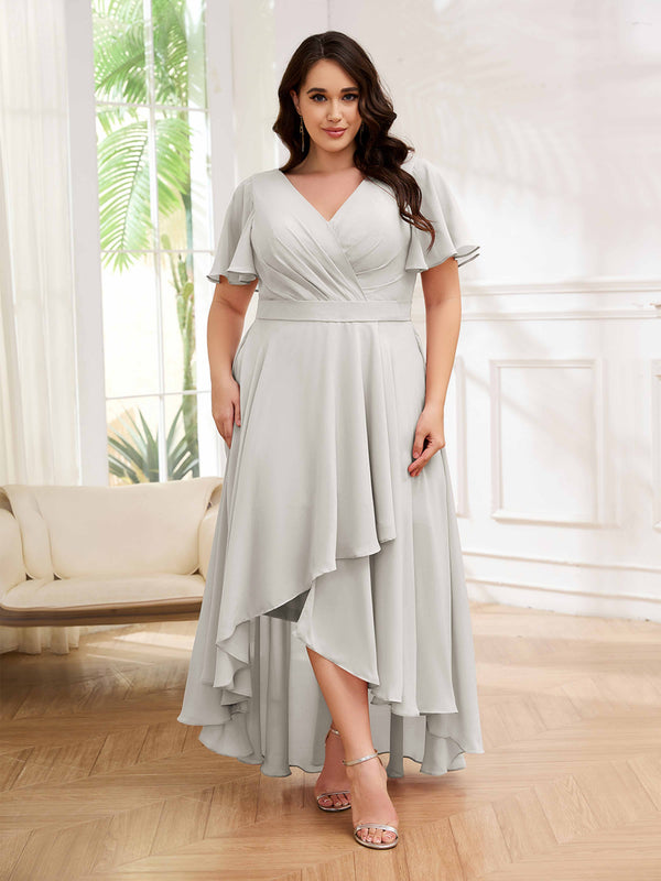Ivory Dreamlike V-Neck Short Sleeves High Low Plus Size Mother Of The Bride Dresses