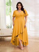 Dreamlike V-Neck Short Sleeves High Low Plus Size Mother Of The Bride Dresses