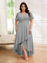 Dreamlike V-Neck Short Sleeves High Low Plus Size Mother Of The Bride Dresses