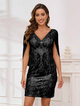 Dreamy V-Neck Cape Sleeves Sheath Mini Bridesmaid Dresses