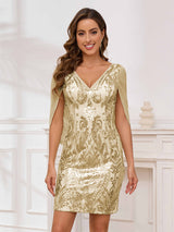 Dreamy V-Neck Cape Sleeves Sheath Mini Bridesmaid Dresses