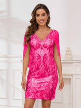 Dreamy V-Neck Cape Sleeves Sheath Mini Bridesmaid Dresses
