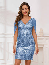 Dreamy V-Neck Cape Sleeves Sheath Mini Bridesmaid Dresses