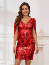 Dreamy V-Neck Cape Sleeves Sheath Mini Bridesmaid Dresses