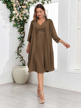 Dreamy V-Neck Two Pieces Appliques Chiffon Mother Of The Bride Dresses