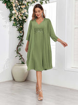 Dreamy V-Neck Two Pieces Appliques Chiffon Mother Of The Bride Dresses