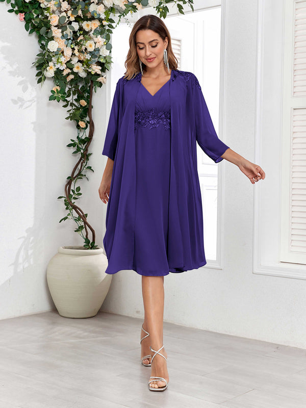 Regency Dreamy V-Neck Two Pieces Appliques Chiffon Mother Of The Bride Dresses