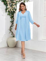 Dreamy V-Neck Two Pieces Appliques Chiffon Mother Of The Bride Dresses