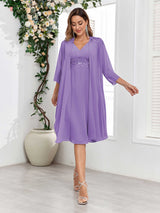 Dreamy V-Neck Two Pieces Appliques Chiffon Mother Of The Bride Dresses
