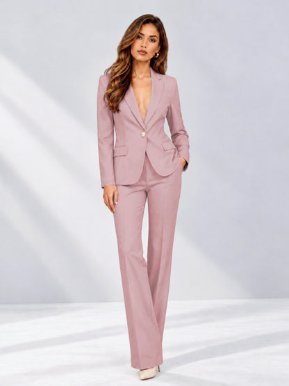 Dusty Rose 2 Pieces Slim Fit One Button Women's Suits for Commuting