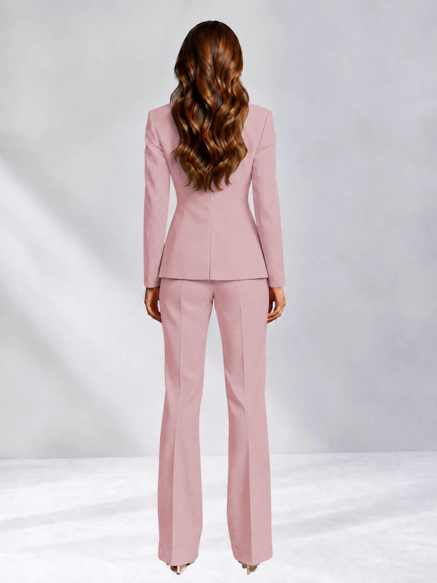 Dusty Rose 2 Pieces Slim Fit One Button Women's Suits for Commuting