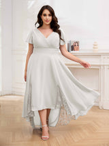 Effortless V-Neck Short Sleeves Chiffon High Low Plus Size Mother Of The Bride Dresses