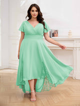 Effortless V-Neck Short Sleeves Chiffon High Low Plus Size Mother Of The Bride Dresses