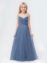 Elegant A-Line Spaghetti Straps Tulle Floor Length Junior Bridesmaid Dresses