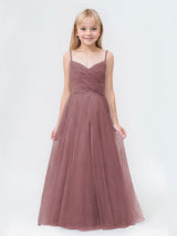 Elegant A-Line Spaghetti Straps Tulle Floor Length Junior Bridesmaid Dresses
