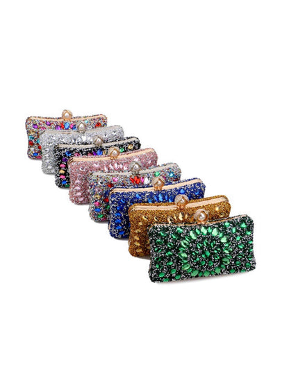 Elegant Crystal Embellished Evening Clutch Purse with Pearl Clasp