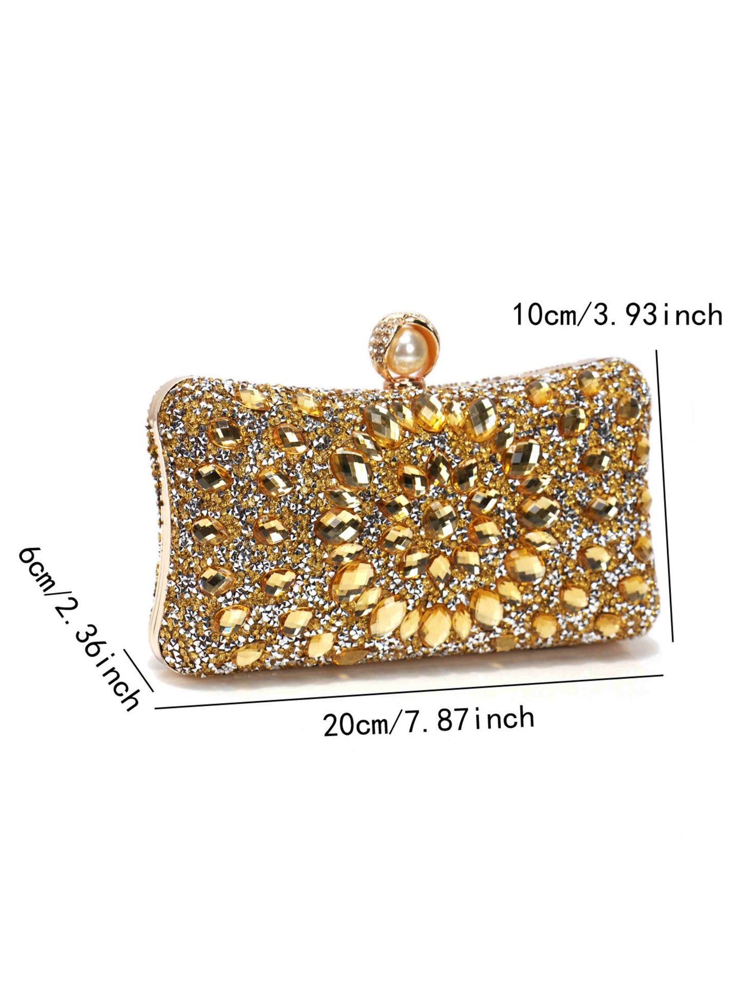 Elegant Crystal Embellished Evening Clutch Purse with Pearl Clasp