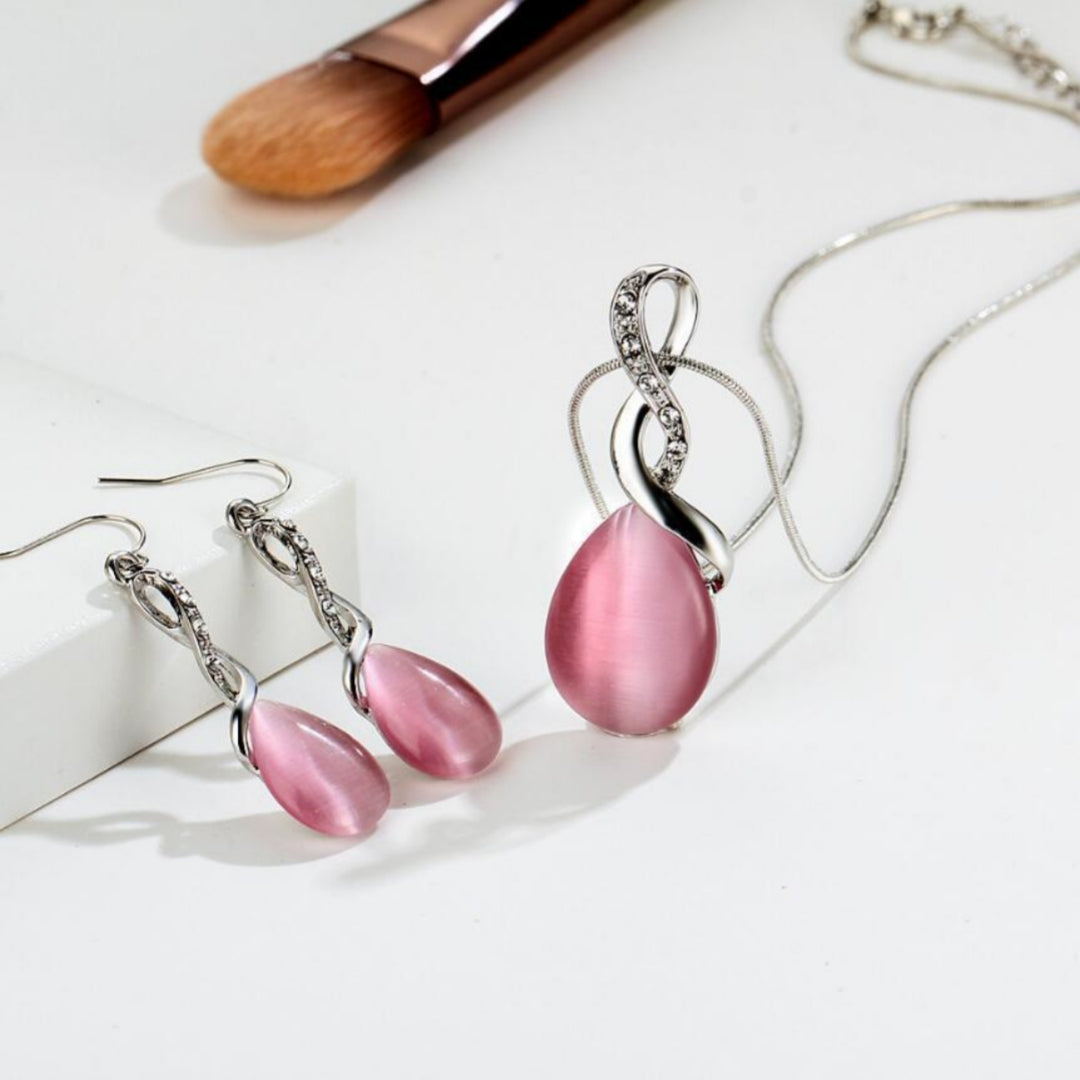 2 Set Elegant Crystal Jewelry Set Pendant Necklace & Matching Drop Earrings