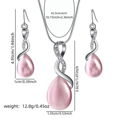 2 Set Elegant Crystal Jewelry Set Pendant Necklace & Matching Drop Earrings