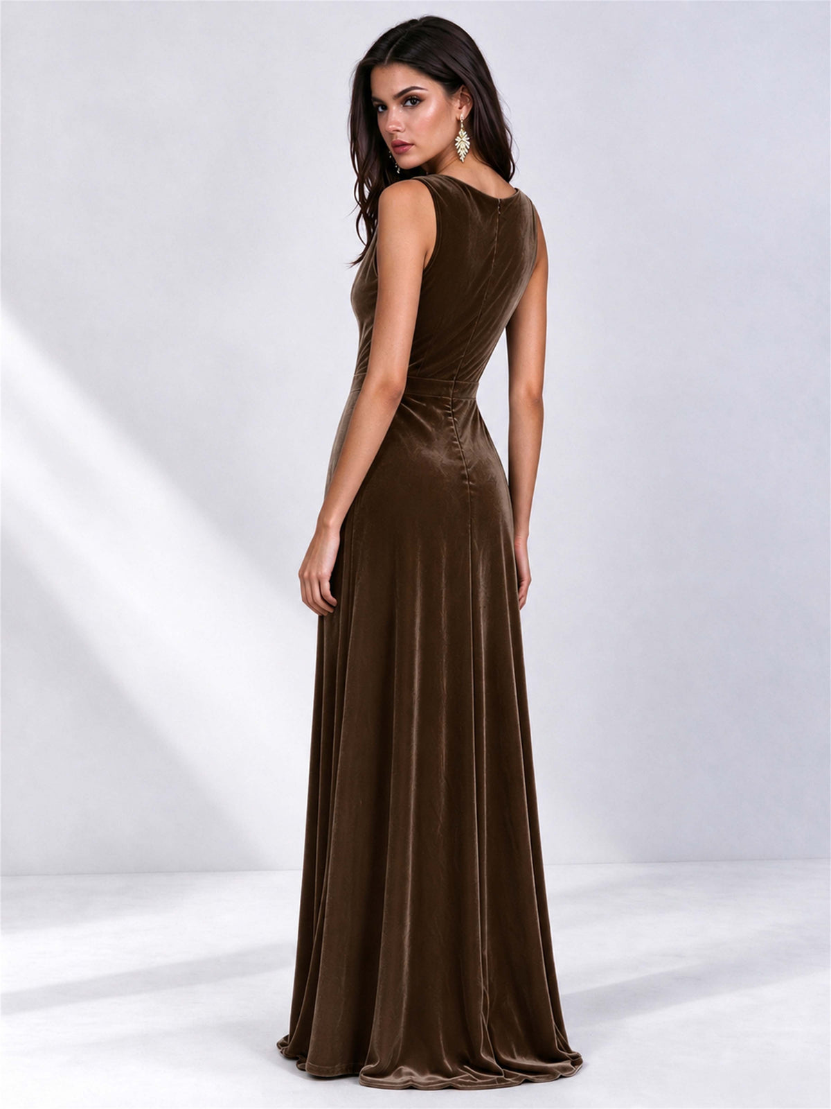 Elegant Deep V-Neck A-Line Velvet Floor-Length Wedding Guest Dress