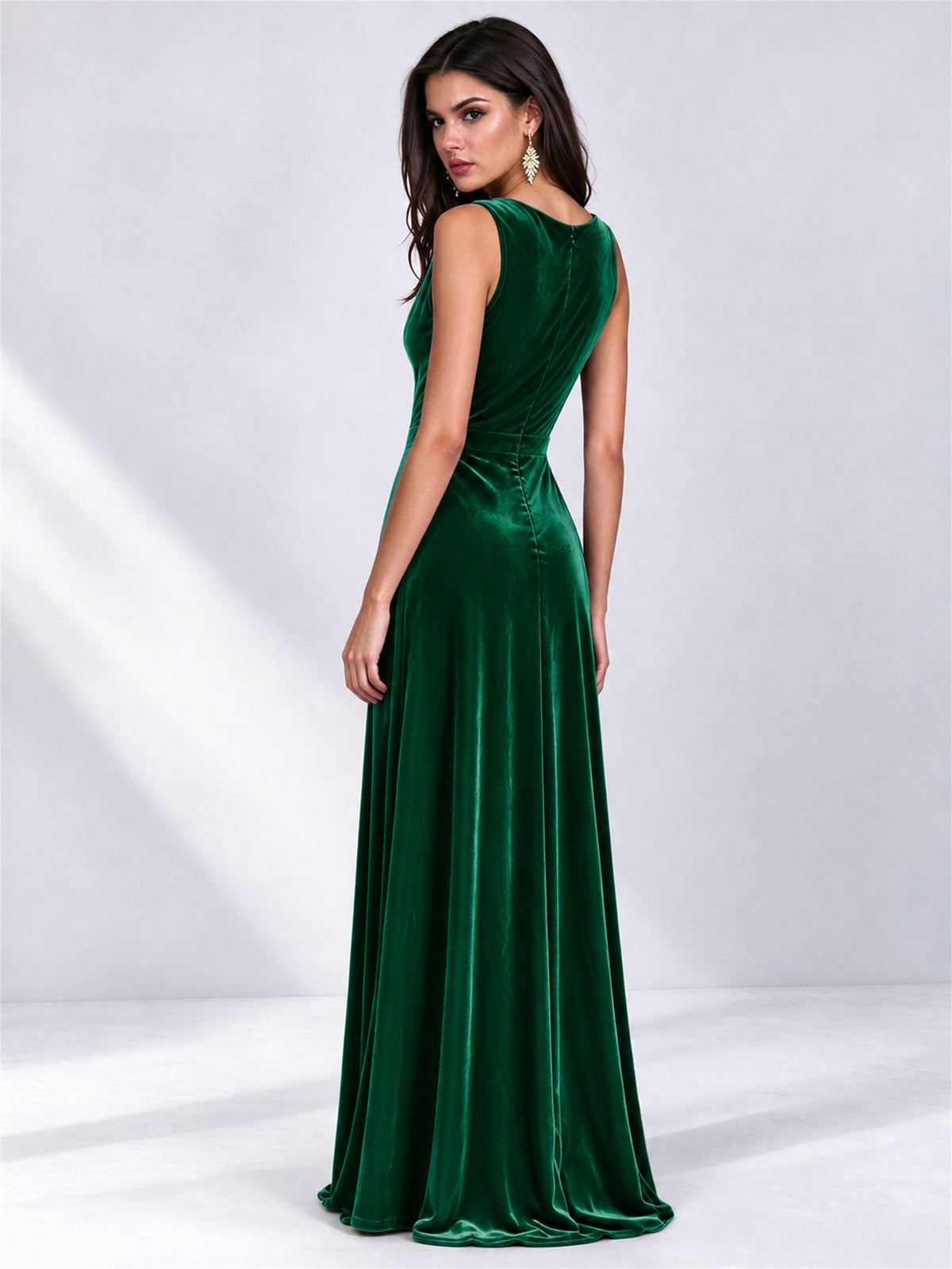 Elegant Deep V-Neck A-Line Velvet Floor-Length Wedding Guest Dress