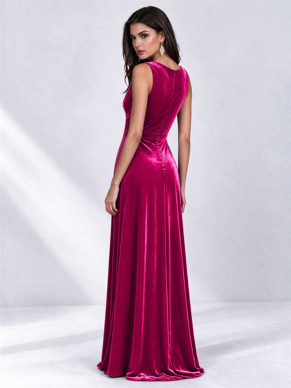 Elegant Deep V-Neck A-Line Velvet Floor-Length Wedding Guest Dress