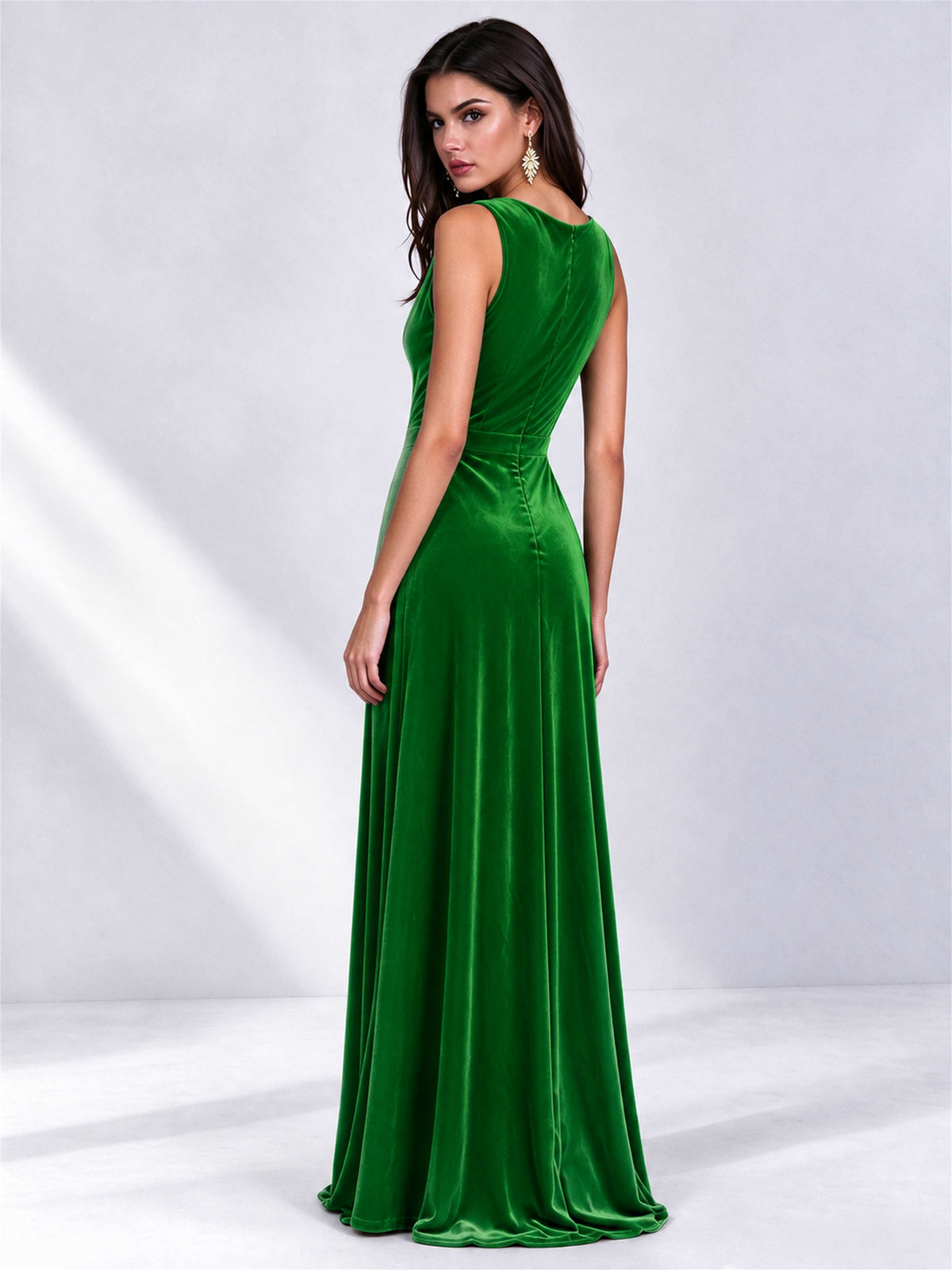 Elegant Deep V-Neck A-Line Velvet Floor-Length Wedding Guest Dress