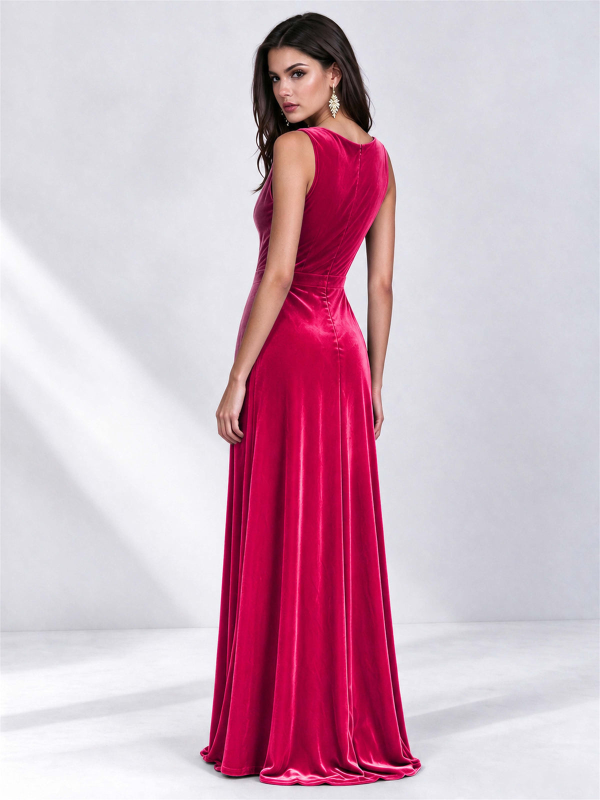 Elegant Deep V-Neck A-Line Velvet Floor-Length Wedding Guest Dress