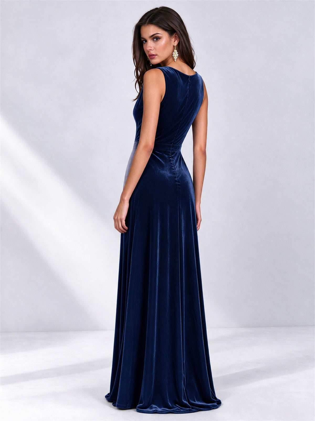 Elegant Deep V-Neck A-Line Velvet Floor-Length Wedding Guest Dress
