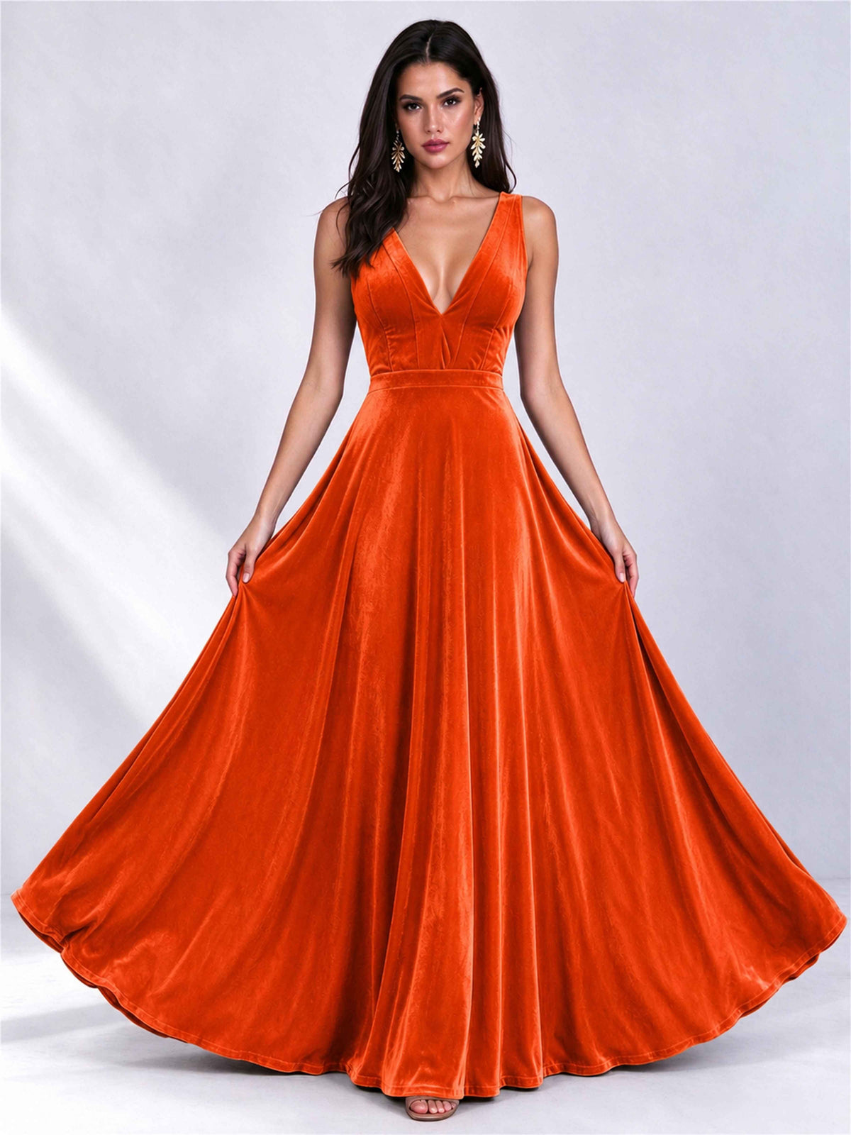 Elegant Deep V-Neck A-Line Velvet Floor-Length Wedding Guest Dress