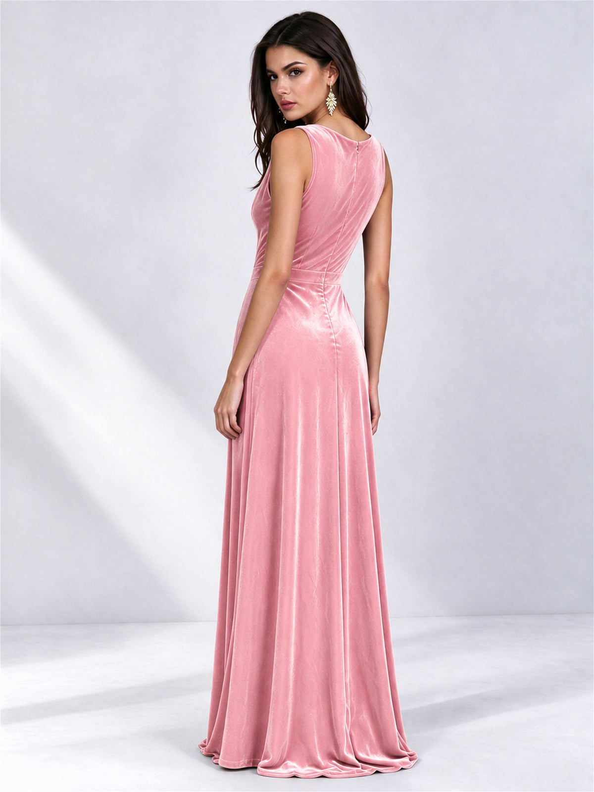Elegant Deep V-Neck A-Line Velvet Floor-Length Wedding Guest Dress