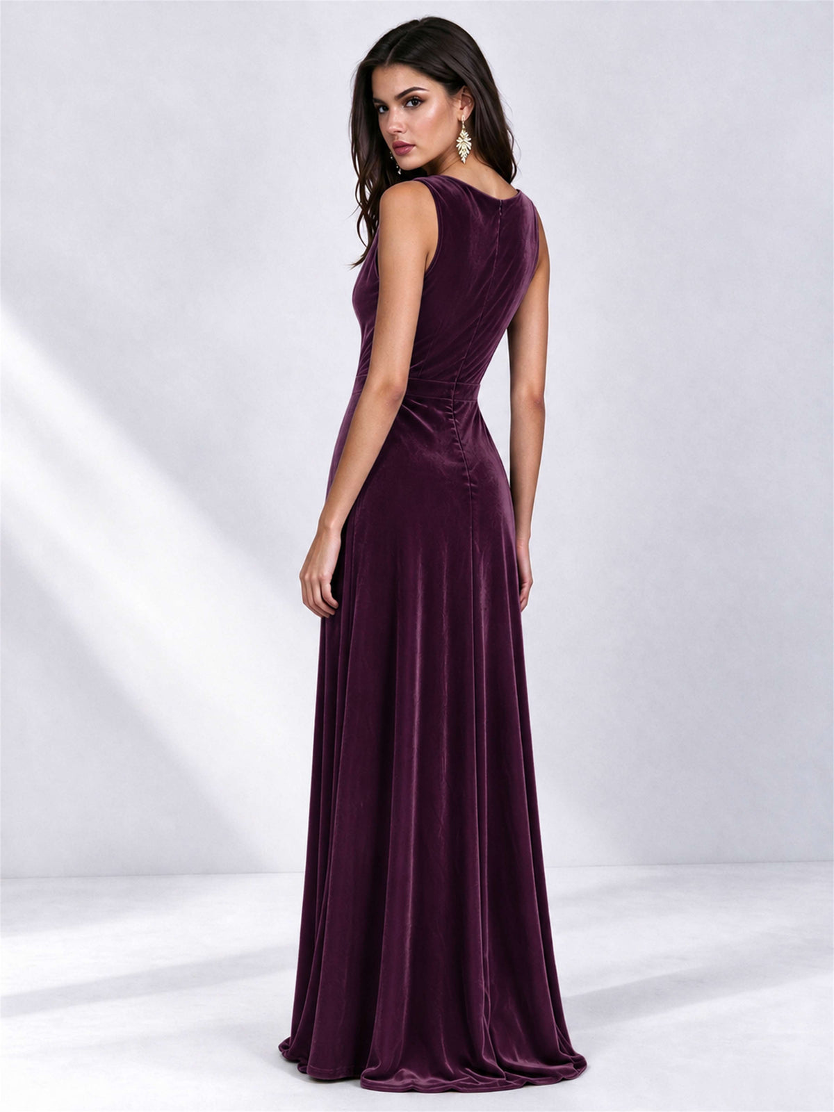 Elegant Deep V-Neck A-Line Velvet Floor-Length Wedding Guest Dress