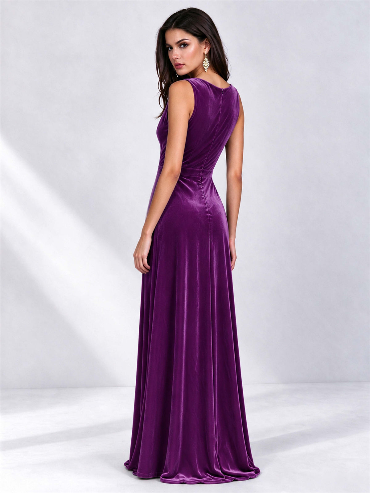 Elegant Deep V-Neck A-Line Velvet Floor-Length Wedding Guest Dress