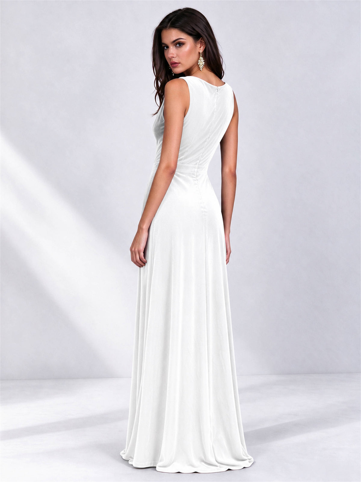 Elegant Deep V-Neck A-Line Velvet Floor-Length Wedding Guest Dress