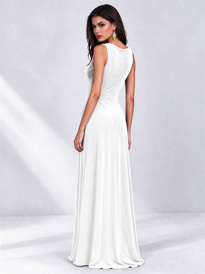 Elegant Deep V-Neck A-Line Velvet Floor-Length Wedding Guest Dress