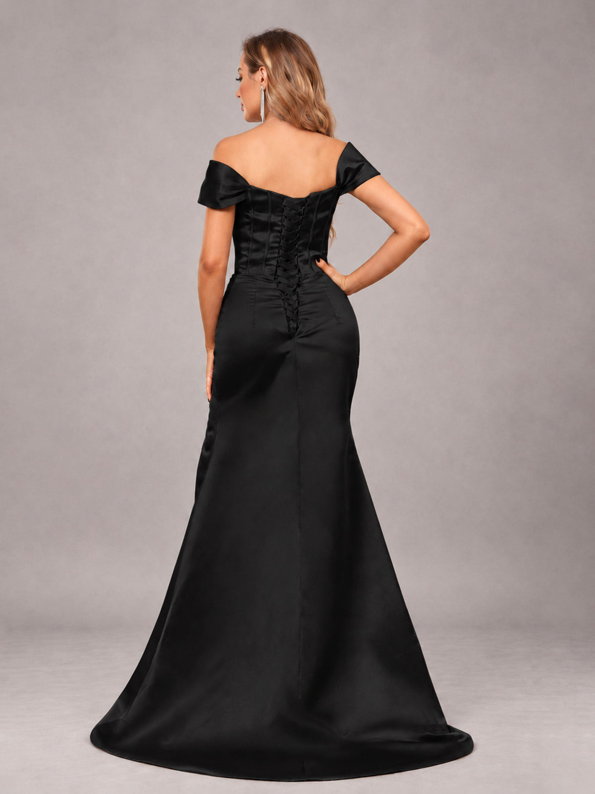 Black Elegant Mermaid Off The Shoulder Bridesmaid Dress with Slit