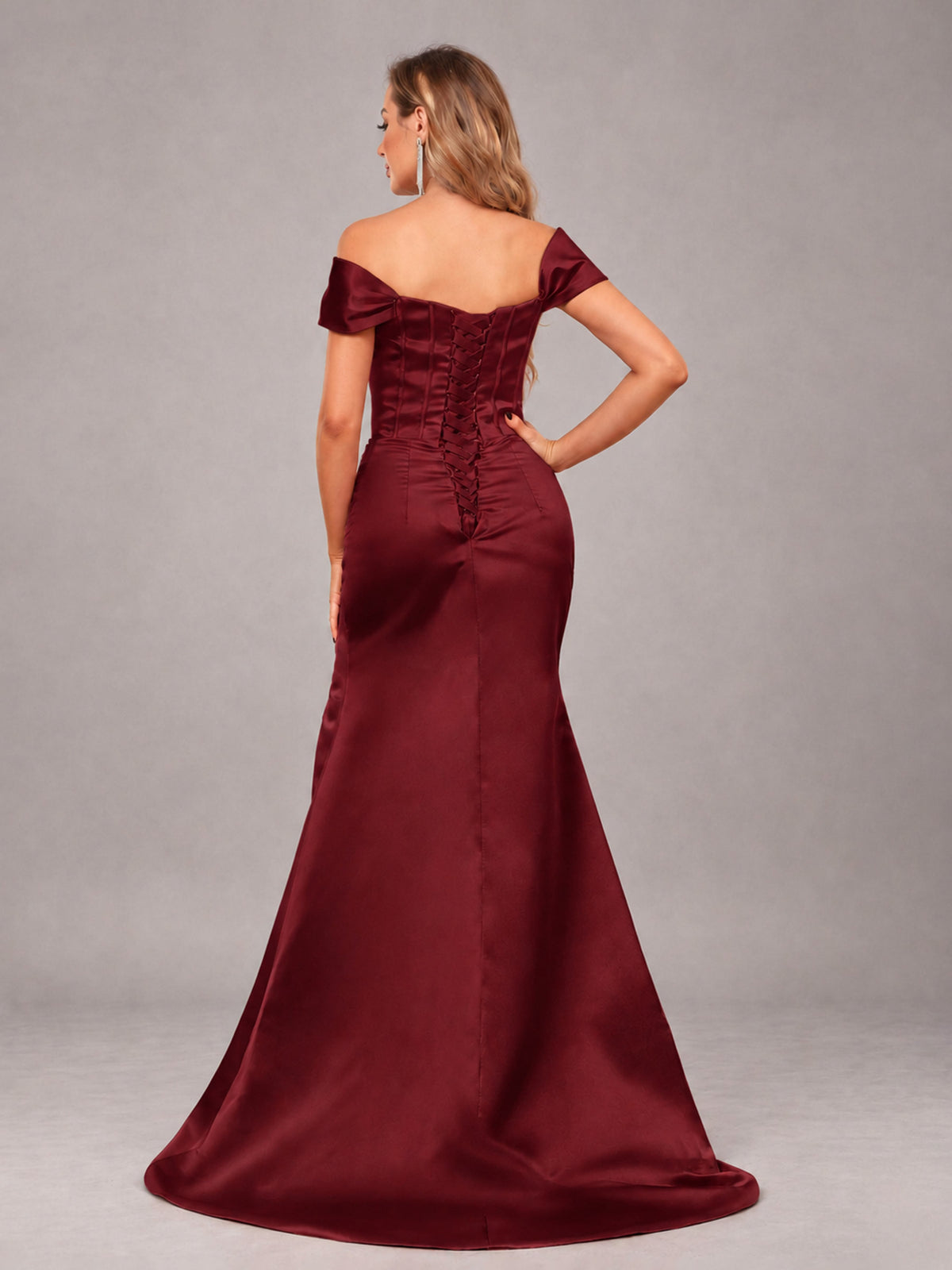 Burgundy Elegant Mermaid Off The Shoulder Bridesmaid Dress with Slit