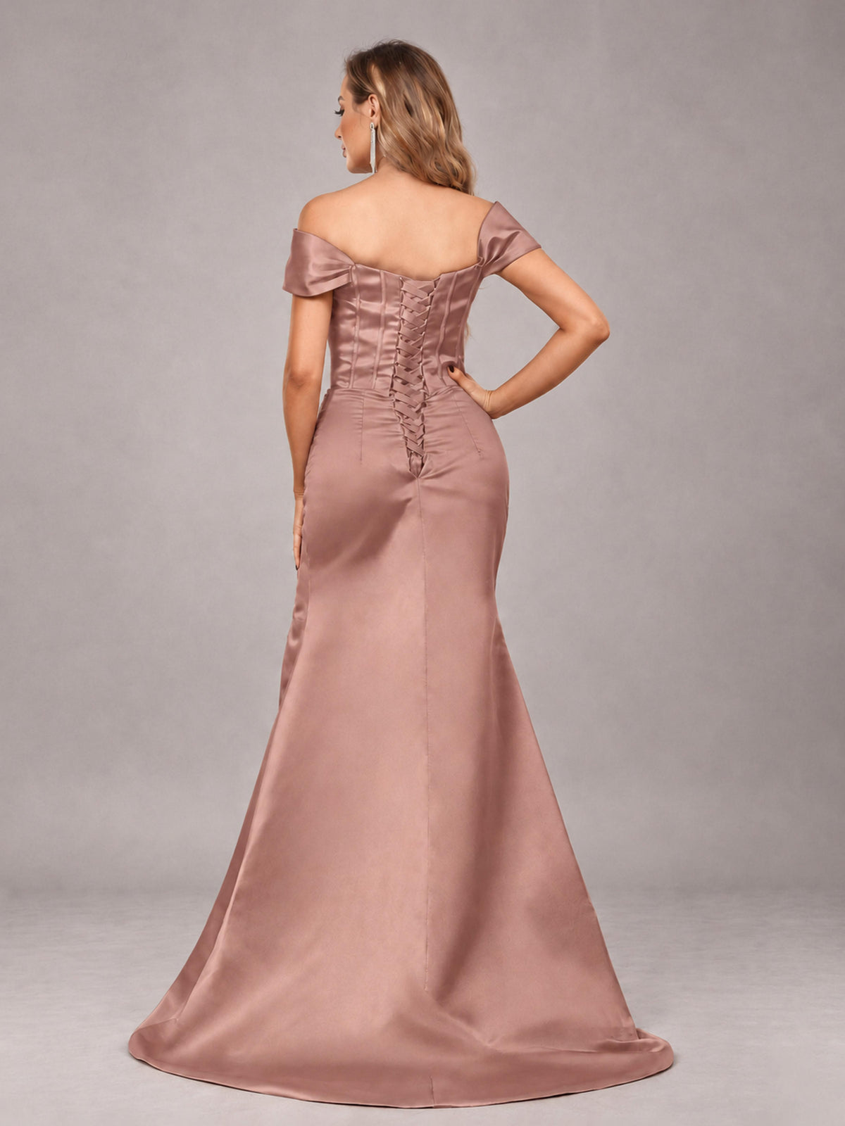 Dusty Rose Elegant Mermaid Off The Shoulder Bridesmaid Dress with Slit