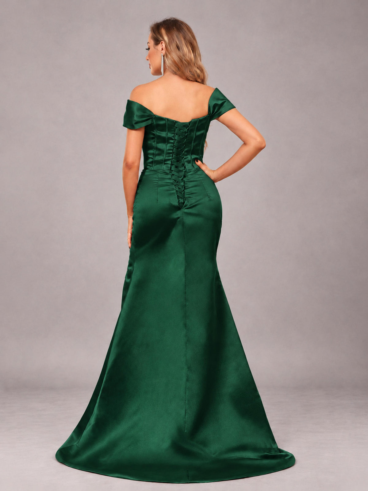 Emerald Green Elegant Mermaid Off The Shoulder Bridesmaid Dress with Slit