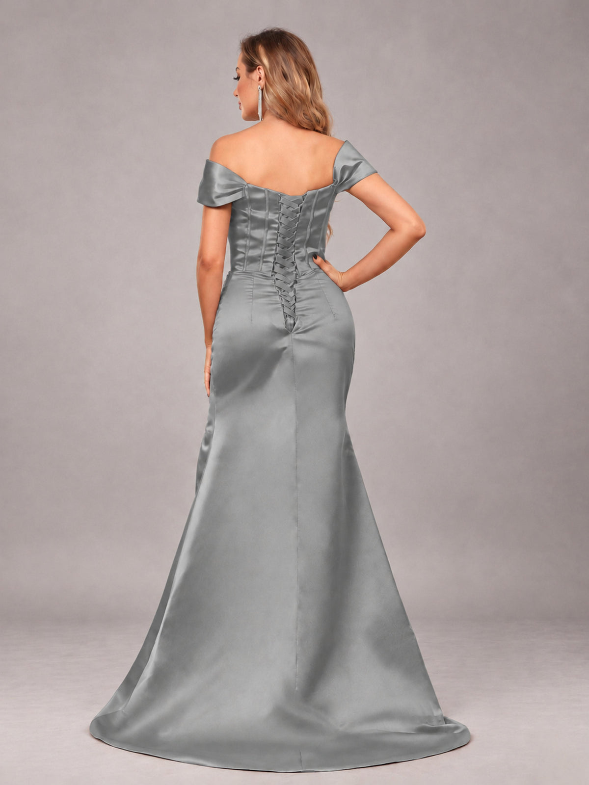 Grey Elegant Mermaid Off The Shoulder Bridesmaid Dress with Slit