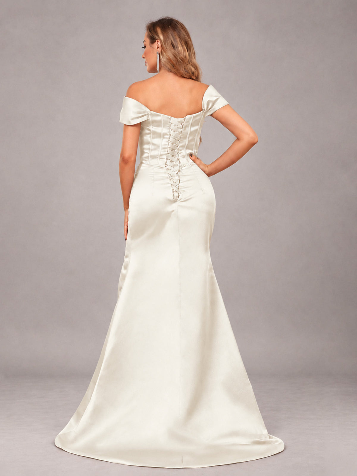 Ivory Elegant Mermaid Off The Shoulder Bridesmaid Dress with Slit