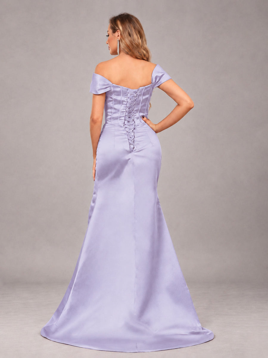 Lavender Elegant Mermaid Off The Shoulder Bridesmaid Dress with Slit