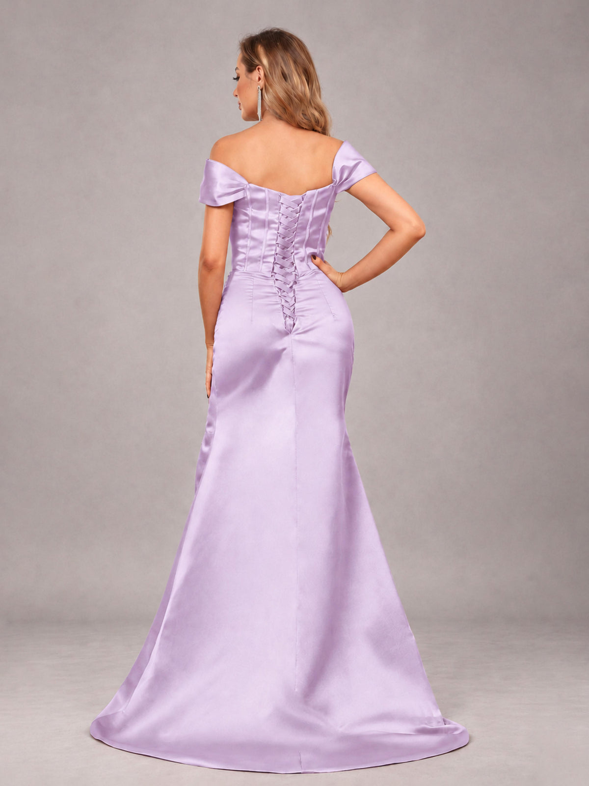 Lilac Elegant Mermaid Off The Shoulder Bridesmaid Dress with Slit