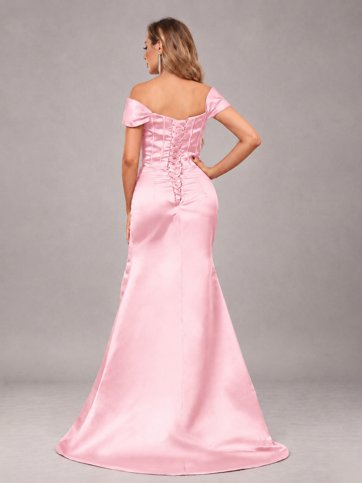 Pink Elegant Mermaid Off The Shoulder Bridesmaid Dress with Slit