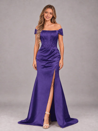 Regency Elegant Mermaid Off The Shoulder Bridesmaid Dress with Slit