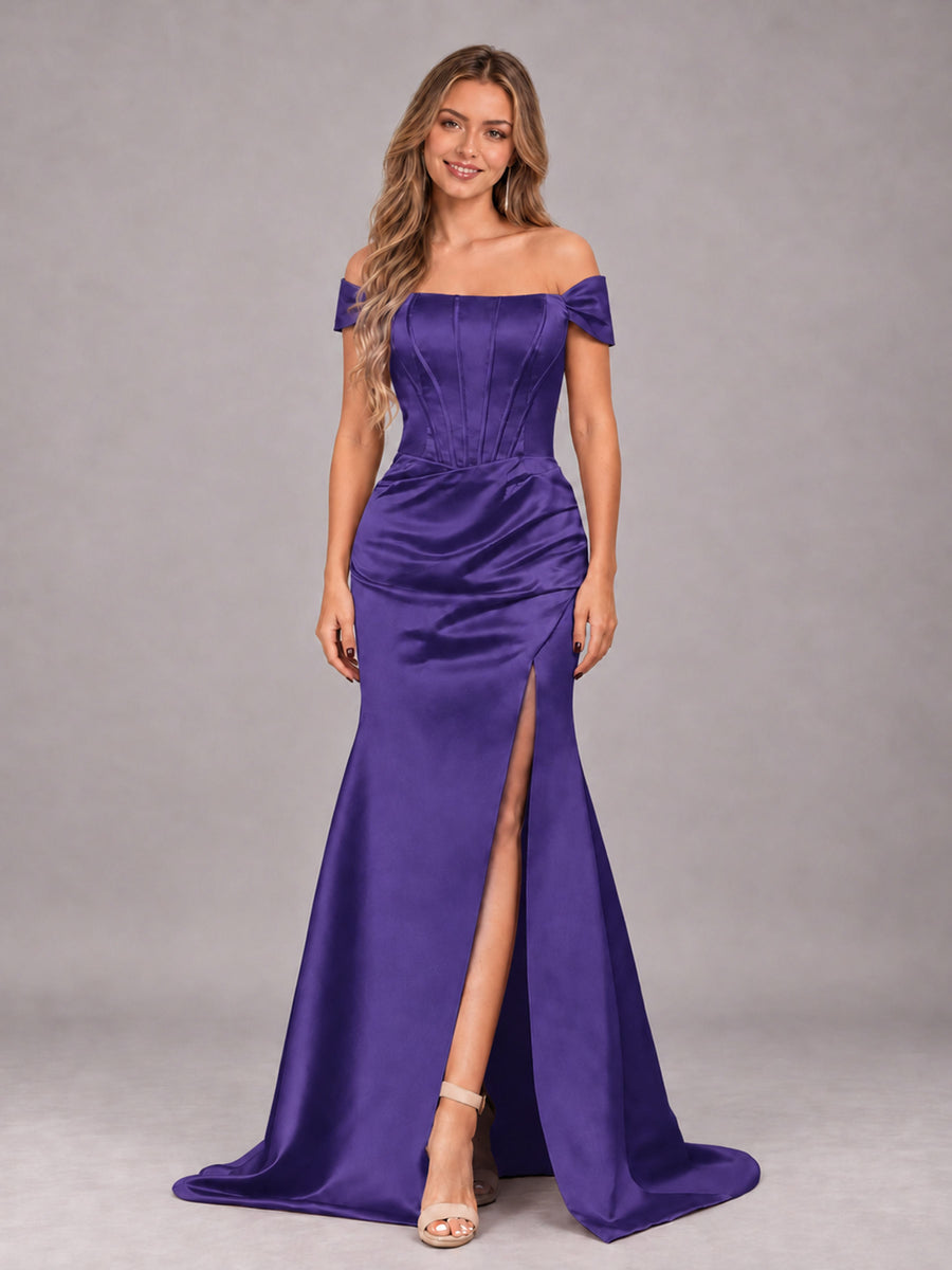 Regency Elegant Mermaid Off The Shoulder Bridesmaid Dress with Slit
