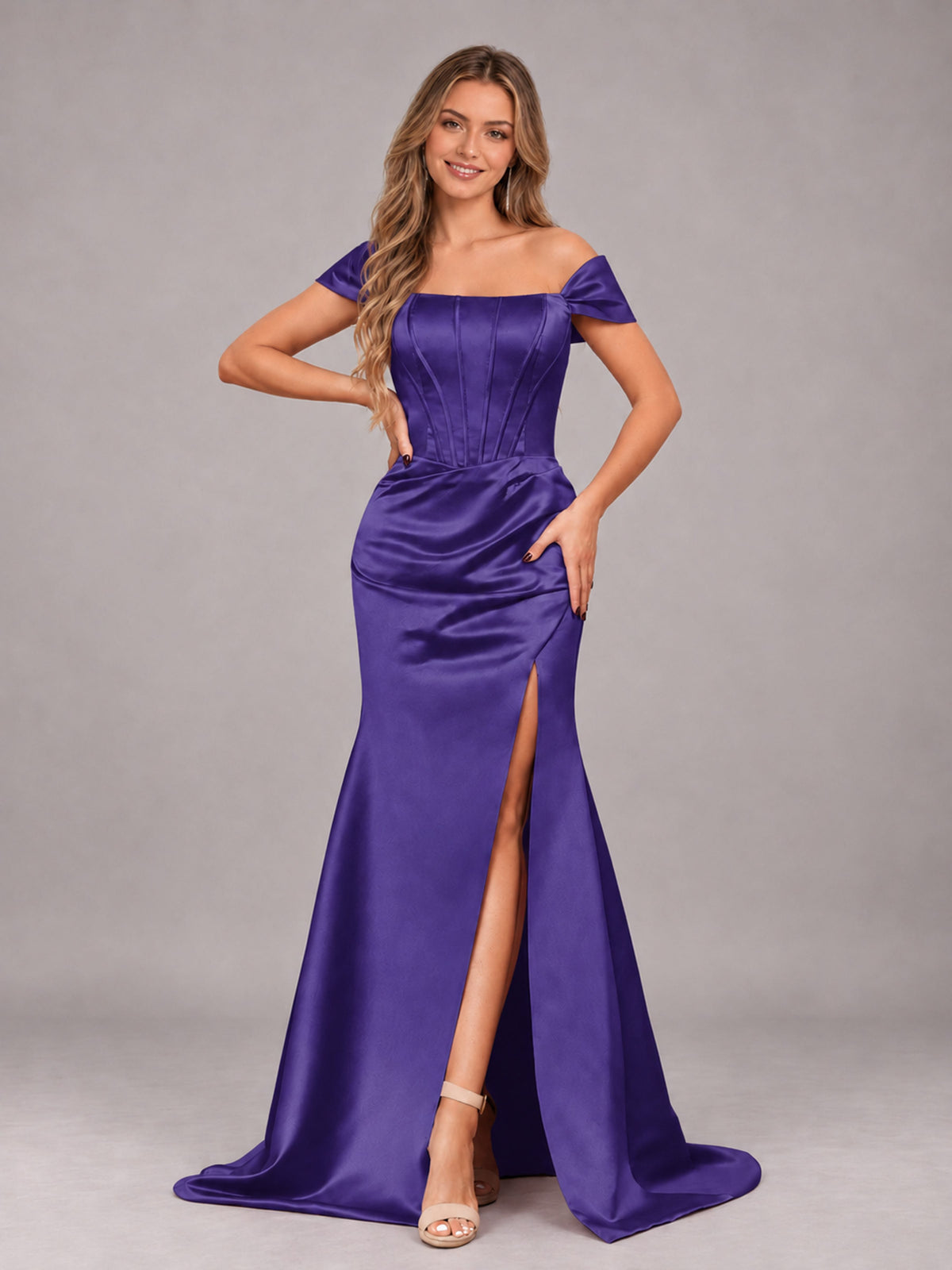 Regency Elegant Mermaid Off The Shoulder Bridesmaid Dress with Slit