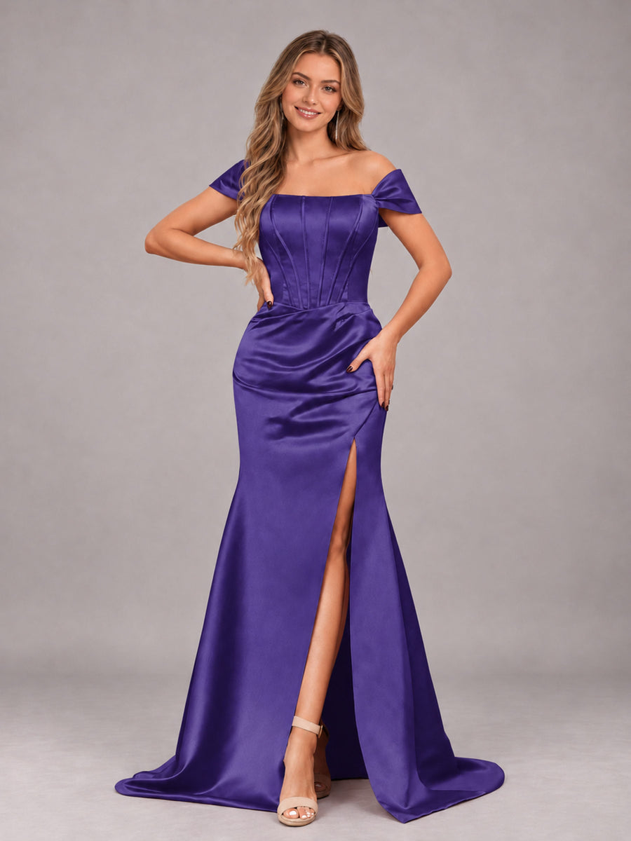 Regency Elegant Mermaid Off The Shoulder Bridesmaid Dress with Slit