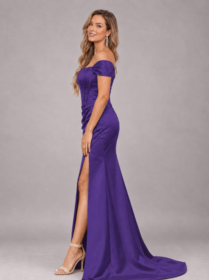 Regency Elegant Mermaid Off The Shoulder Bridesmaid Dress with Slit